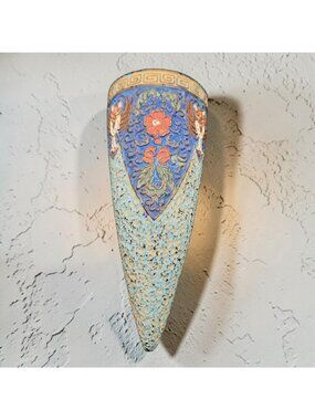 Tokanabe Art Deco Ceramic Wall Pocket Greek Key Griffin Motif 7" Long Vintage